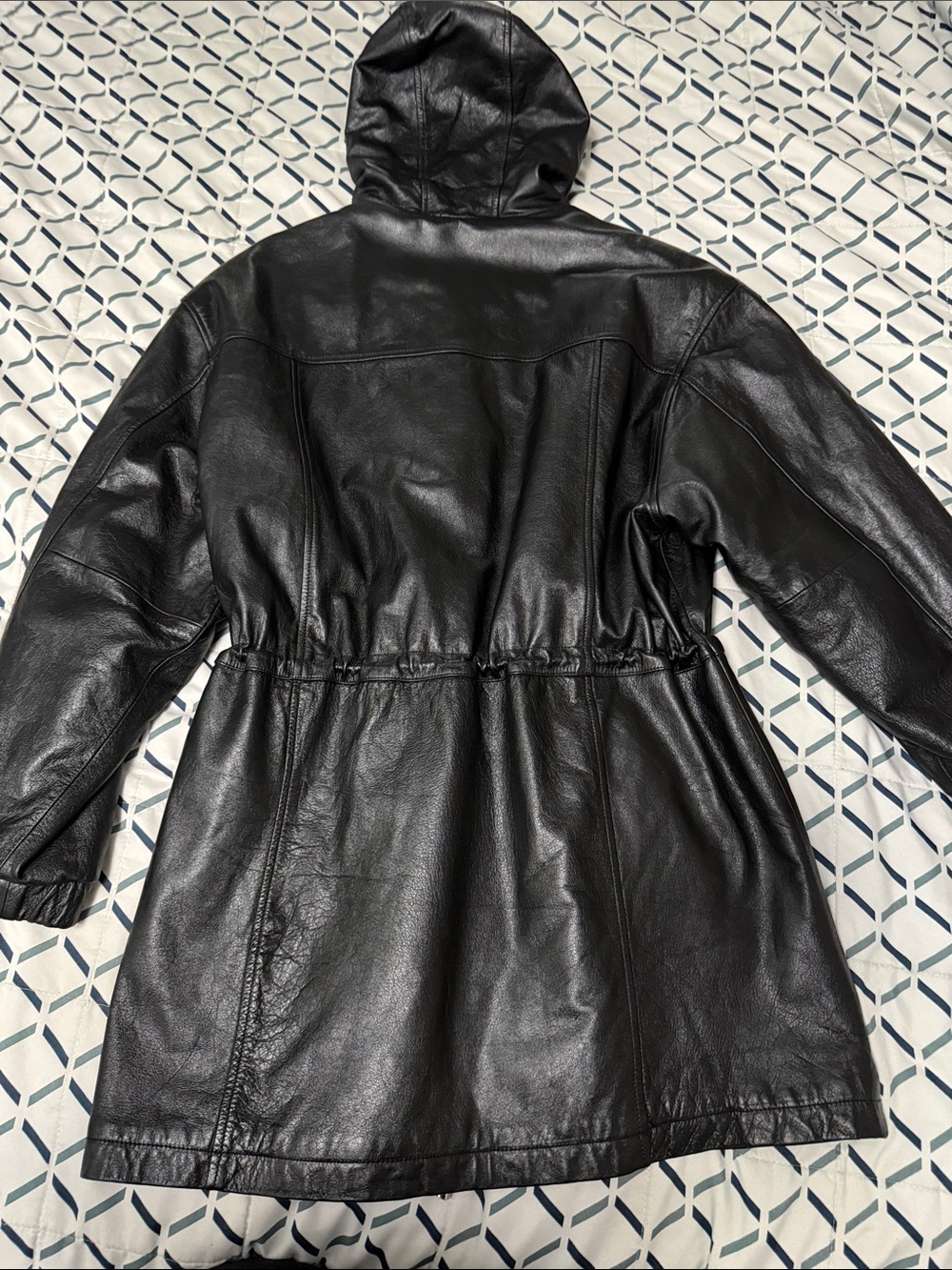 Wilsons Leather Black Hooded Drawstring-Waist Leather Jacket